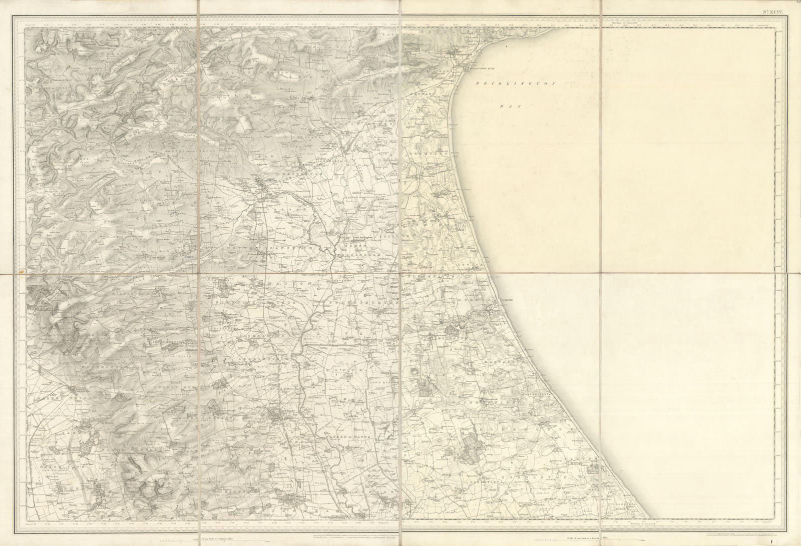 OS #94 Bridlington Bay, Yorkshire Wolds, Holderness. Driffield Beverley 1858 map